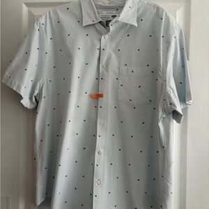 Men's Blue Striped Shirt with Red Watermelon Accents